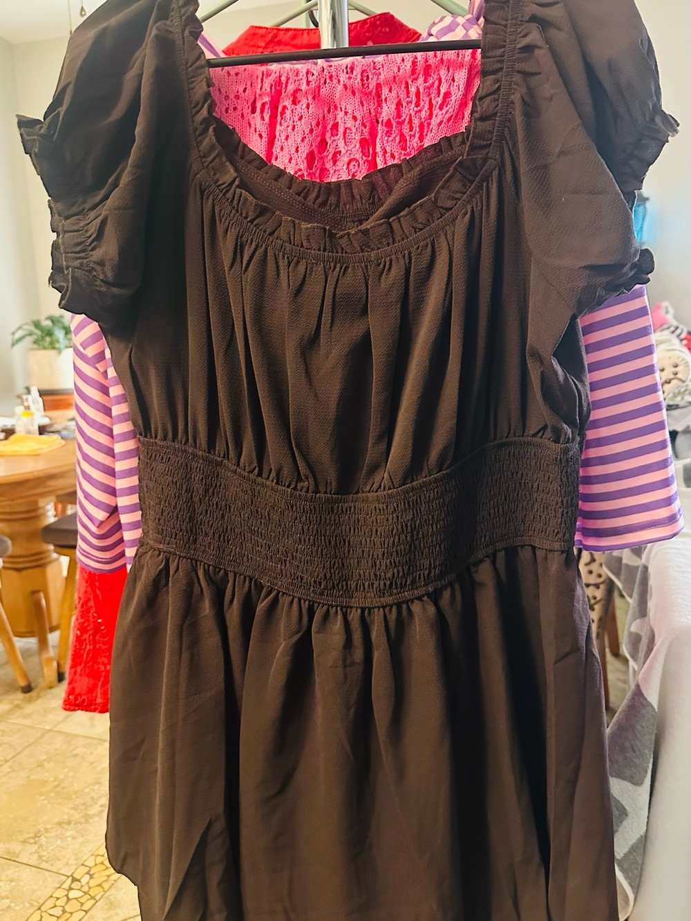 Chocolate Elastic Waist Short Sleeve Dress with shorts